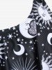 Plus Size Padded Sun Moon Galaxy Printed Stripes Overlay Tankini Swimsuit -  