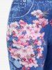 Plus Size High Waist Floral 3D Lace Up Denim Print Skinny Jeggings -  