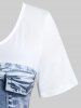 T-shirt à Imprimé 3D Jean de Grande Taille à Manches Courtes - Gris M | US 10