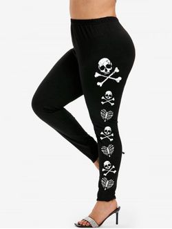 Gothic Skeleton Skull Print Halloween Leggings - BLACK - 1X | US 14-16