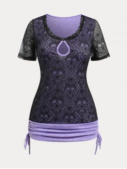 Plus Size & Curve Gothic Keyhole Skull Lace Cinched Tee - PURPLE - L | US 12