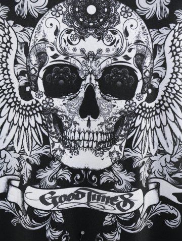 Plus Size Gothic Skull Wing Print O Ring T-shirt