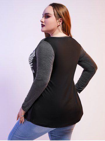 Plus Size Gothic Skull Wing Print O Ring T-shirt