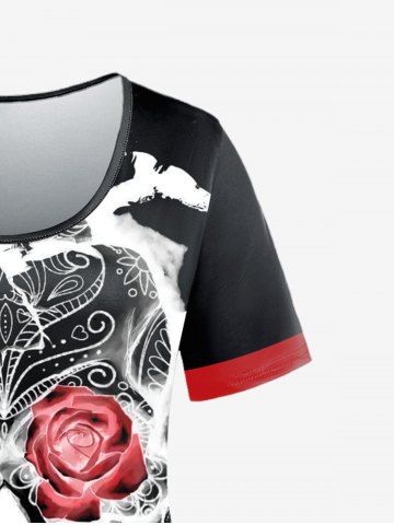 Gothic Skull Rose Printed Short Sleeves Tee