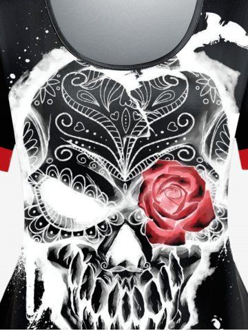 Gothic Skull Rose Printed Short Sleeves Tee