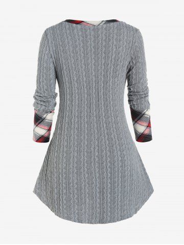 Plus Size Mixed Media Plaid Cable Knit Tee