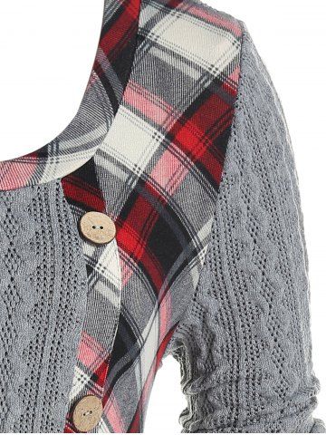 Plus Size Mixed Media Plaid Cable Knit Tee