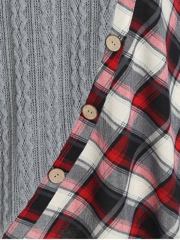 Plus Size Mixed Media Plaid Cable Knit Tee