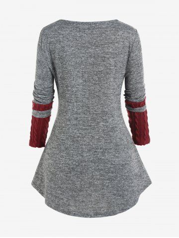 Plus Size Colorblock Cable Knit Tee