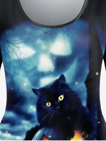 Plus Size Pumpkin Cat Print Halloween Tee