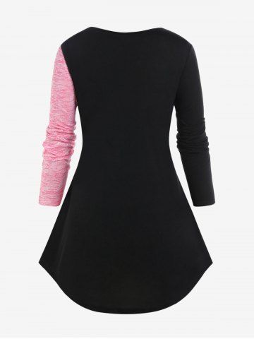 Plus Size Lace Up Colorblock T-shirt