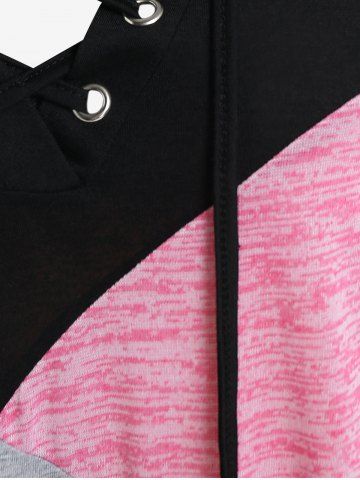 Plus Size Lace Up Colorblock T-shirt