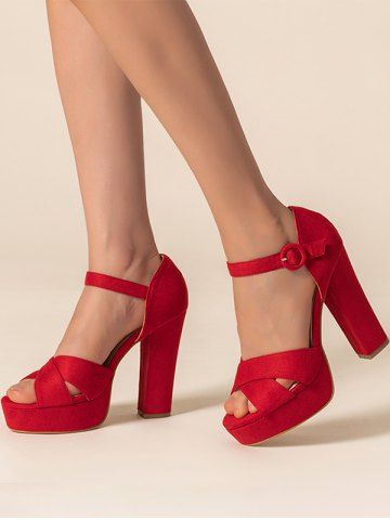 Platforms Criss Cross Ankle Strap Sandals - RED - US 5