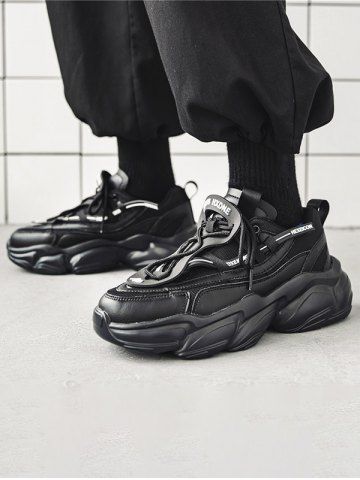 Letter Decor Chunky Sneakers - BLACK - EU 44