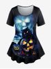 Plus Size Pumpkin Cat Print Halloween Tee -  