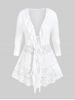 Plus Size Ruffle Lace Panel Open Front Cardigan -  