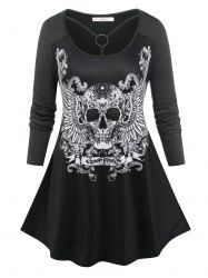 Plus Size Gothic Skull Wing Print O Ring T-shirt -  