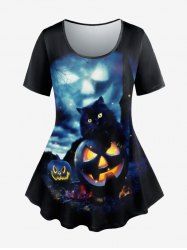 T-shirt D'Halloween à Imprimé Chat Citrouille de Grande Taille - Noir 5x | US 30-32