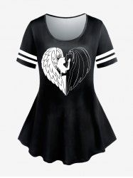 Plus Size Heart Devil Angel Printed Short Sleeves Tee -  
