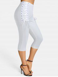 Grommet Lace Up Cropped Leggings -  