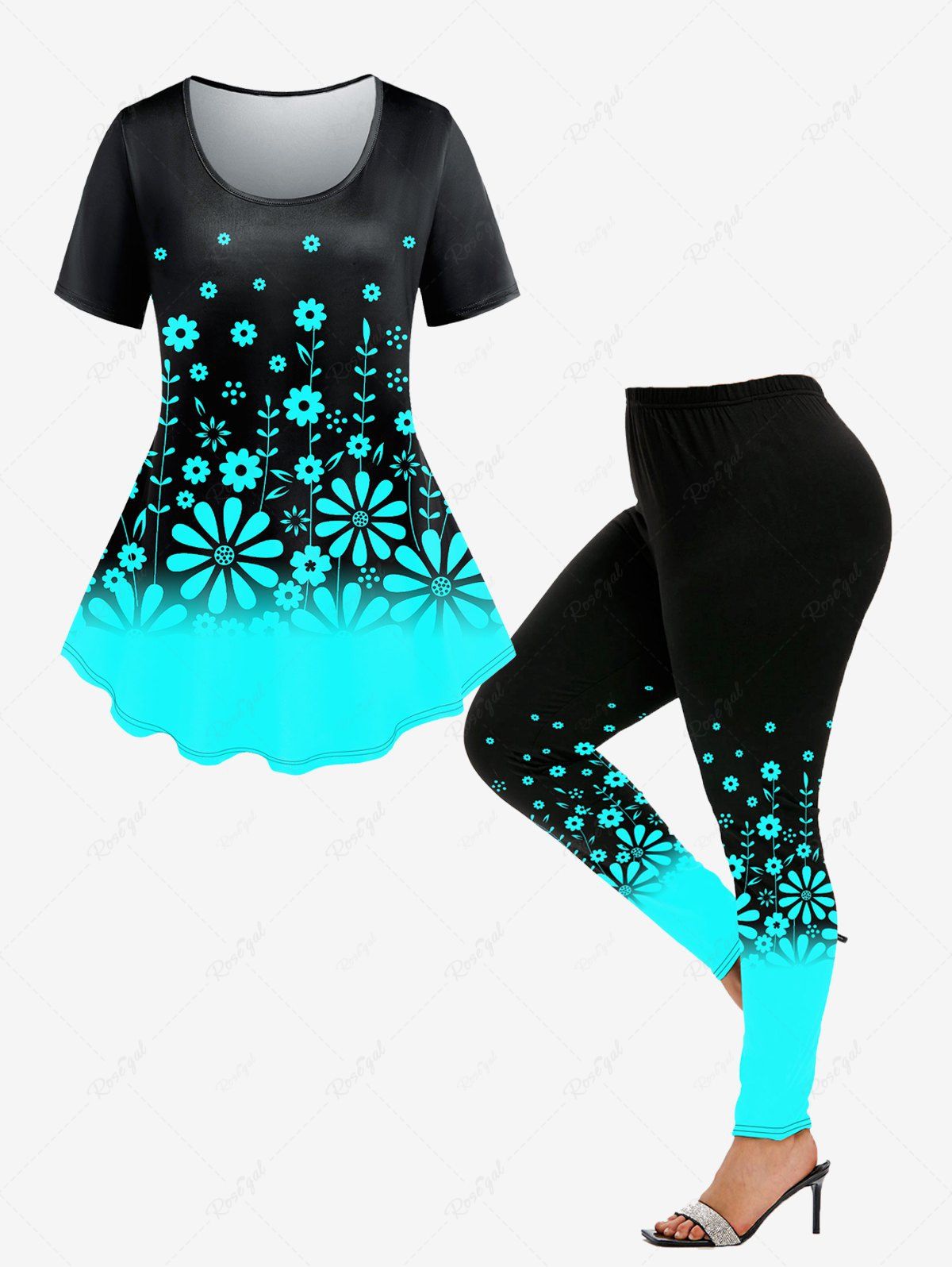 Buy Floral Ombre Tee and Skinny Leggings Plus Size Matching Set Outfit  