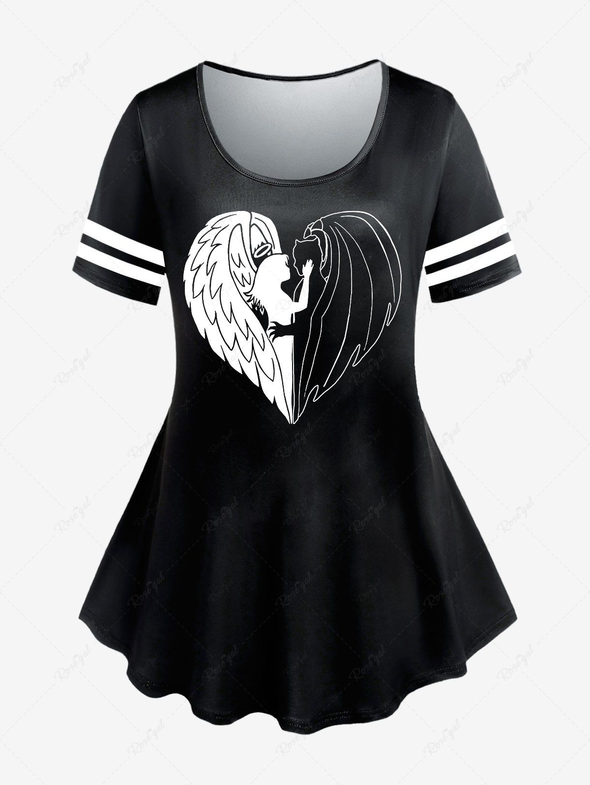 Shop Plus Size Heart Devil Angel Printed Short Sleeves Tee  
