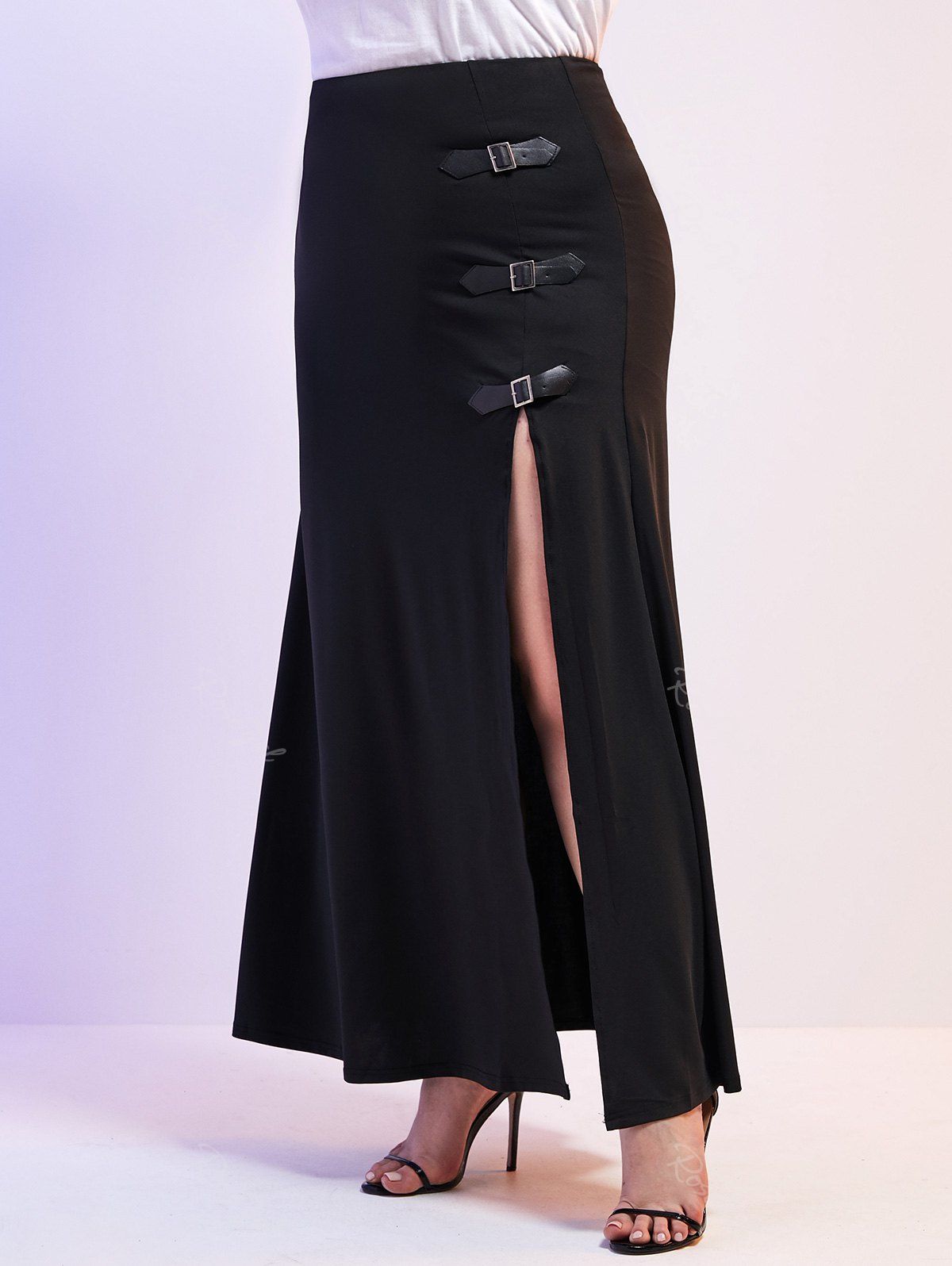 Shop Thigh Slit Ruched Buckled Straps Plus Size Skirt  
