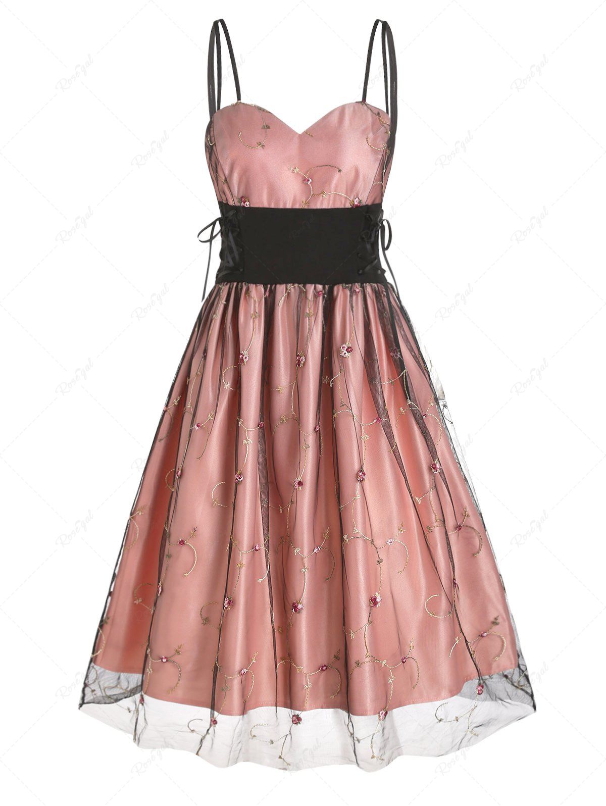 Buy Floral Lace Lace Up Dual Straps Mini Party Dress  