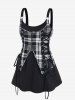 Plaid Lace Up 2 in 1 Tank Top and High Waist Plaid Lace Up Leggings Gothic Outfit -  