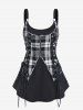 Plaid Lace Up 2 in 1 Tank Top and High Waist Plaid Lace Up Leggings Gothic Outfit -  
