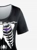 Ensemble T-shirt à Imprimé Squelette et Cœur Halloween et Legging - Noir 