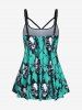 Plus Size Gothic Skulls Printed Padded Backless Tankini Top Swimsuit -  