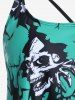Plus Size Gothic Skulls Printed Padded Backless Tankini Top Swimsuit -  
