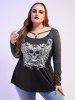 Plus Size Gothic Skull Wing Print O Ring T-shirt -  