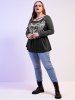 Plus Size Gothic Skull Wing Print O Ring T-shirt -  