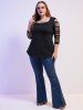 Plus Size Ripped Sleeve Lace Panel Tee -  