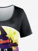 T-shirt à Imprimé Citrouille Chat Halloween Grande Taille - Noir 5x | US 30-32