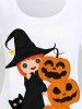 T-shirt à Imprimé Massage Sorcière et Citrouille D'Halloween Grande Taille - Blanc 1X | US 14-16