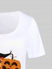 Plus Size Pumpkins Cat Witches Printed Halloween Tee -  