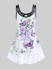 Plus Size Butterfly Flower Printed Crisscross A Line Sleeveless Dress -  