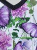 Plus Size Butterfly Flower Printed Crisscross A Line Sleeveless Dress -  