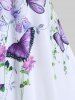 Plus Size Butterfly Flower Printed Crisscross A Line Sleeveless Dress -  
