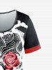 T-shirt Gothique à Imprimé Rose Crâne à Manches Courtes - Rouge 1X | US 14-16