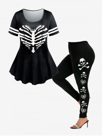 Halloween Skeleton Skull Print T-shirt and Skinny Leggings Gothic Outfit