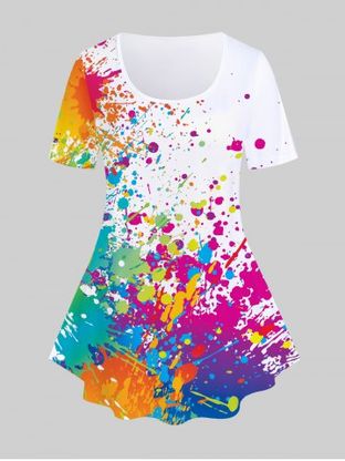 Plus Size Short Sleeve Splatter Paint T-shirt