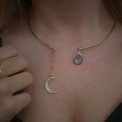 Moon Drop Water Open Pendant Choker Necklace - GOLDEN