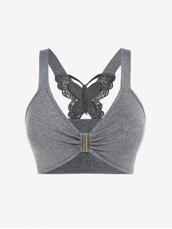 Plus Size & Curve Lace Butterfly Bra Top - GRAY - 5X
