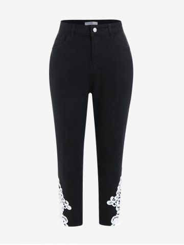 Plus Size Guipure Insert High Waisted Jeans