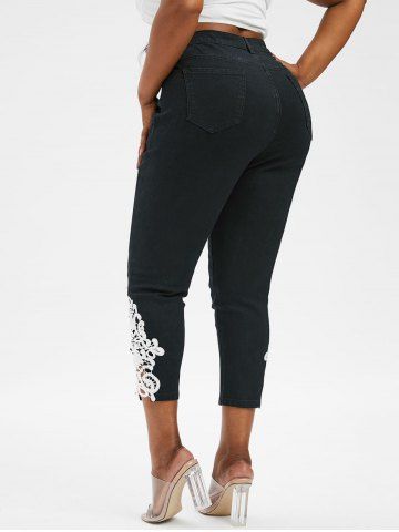Plus Size Guipure Insert High Waisted Jeans