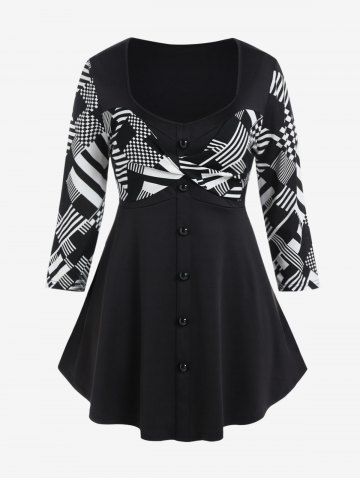 Camiseta Geométrica Cruzada Talla Extra Estampado Geométrico - BLACK - L | US 12